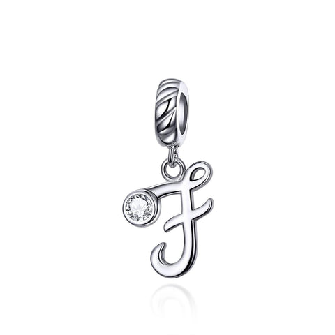 F Letter Initial Platinum Plated Sterling Silver Crystal Zircon Charm Bracelet Necklace
