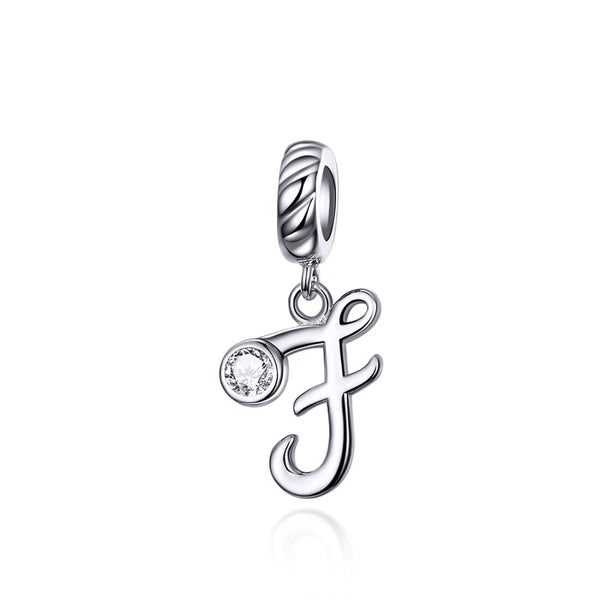 F Letter Initial Platinum Plated Sterling Silver Crystal Zircon Charm Bracelet Necklace
