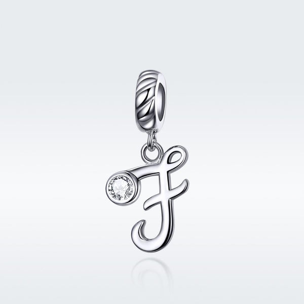 F Letter Initial Platinum Plated Sterling Silver Crystal Zircon Charm Bracelet Necklace