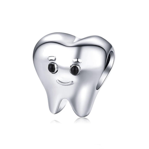 Tooth Fairy Molar Dentist Enamel Sterling Silver Bead Charm Bracelet Necklace
