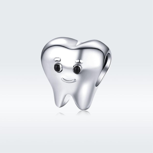 Tooth Fairy Molar Dentist Enamel Sterling Silver Bead Charm Bracelet Necklace