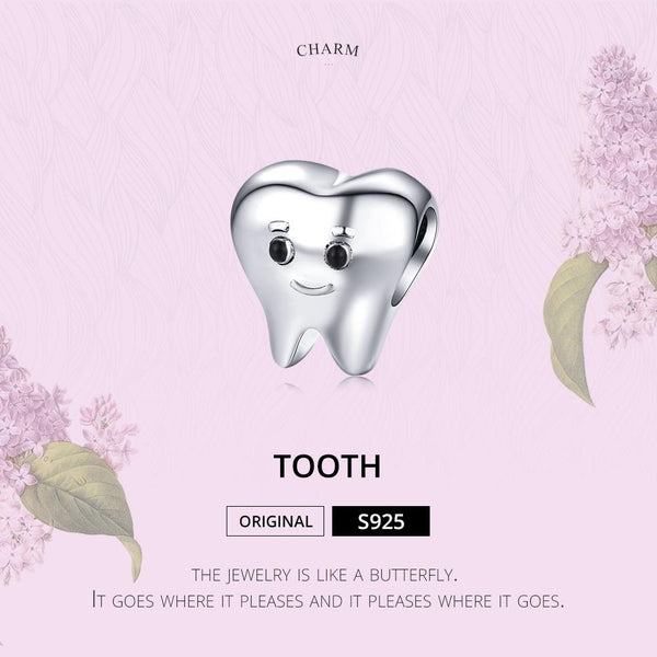 Tooth Fairy Molar Dentist Enamel Sterling Silver Bead Charm Bracelet Necklace