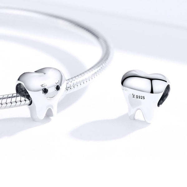 Tooth Fairy Molar Dentist Enamel Sterling Silver Bead Charm Bracelet Necklace