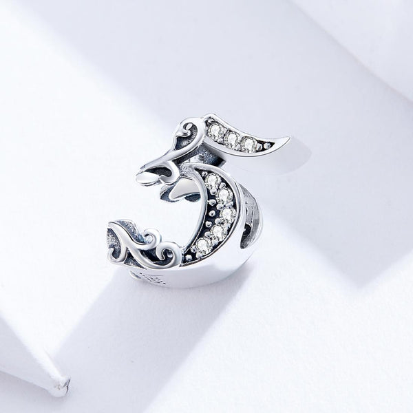 5 Number Numeral Sterling Silver Crystal Zircon CZ Bead Charm Bracelet Necklace