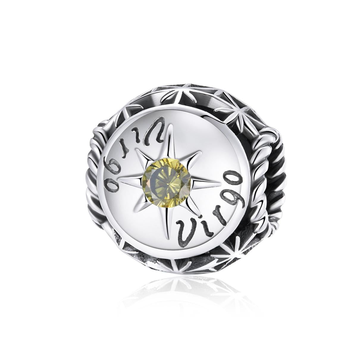Virgo Zodiac Sterling Silver Zircon CZ Bead Charm Bracelet Necklace