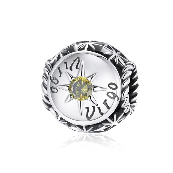 Virgo Zodiac Sterling Silver Zircon CZ Bead Charm Bracelet Necklace