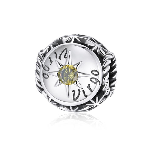 Virgo Zodiac Sterling Silver Zircon CZ Bead Charm Bracelet Necklace