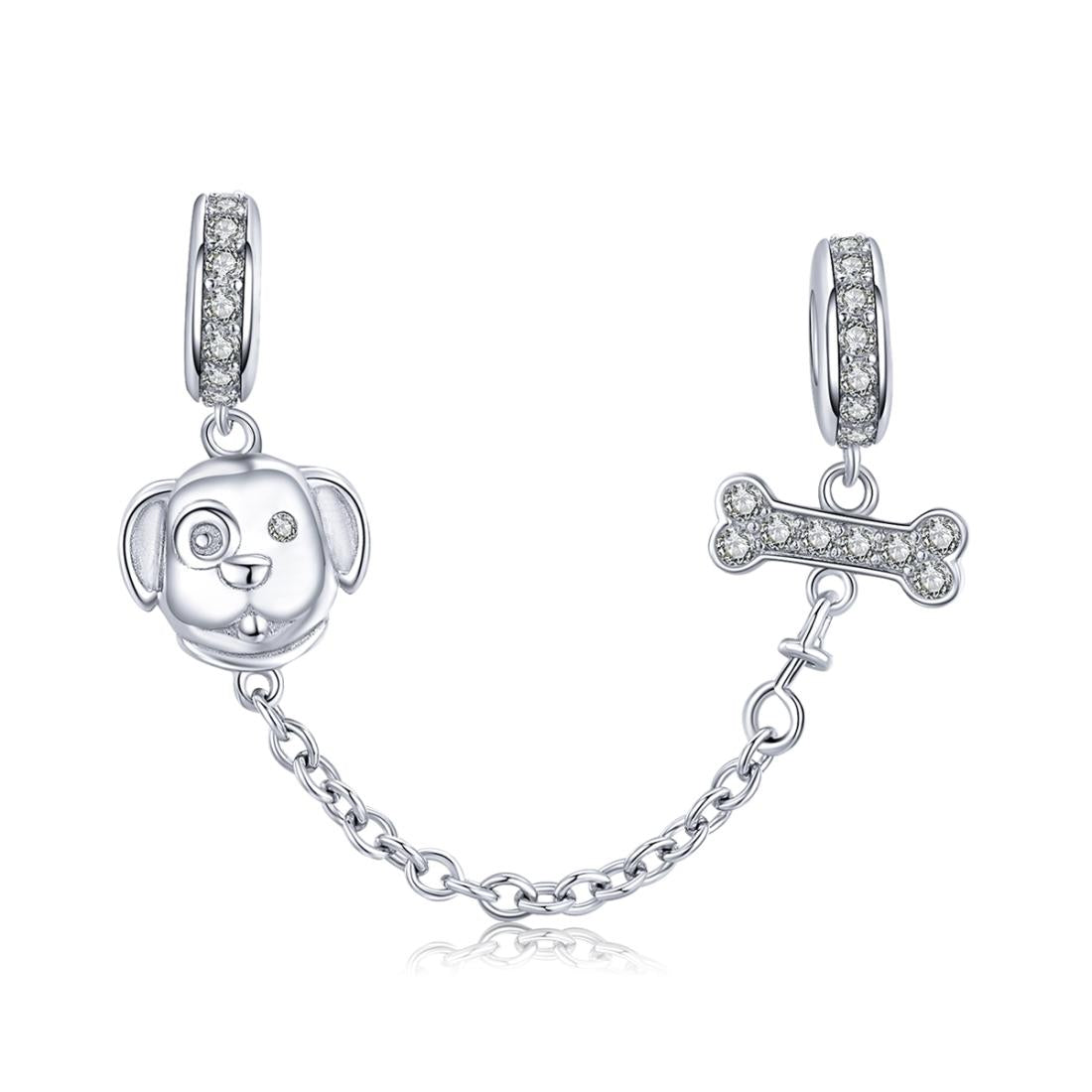 Dog And Bone Sterling Silver Zircon CZ Safety Chain For Braclet
