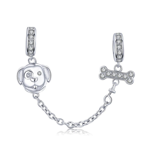 Dog And Bone Sterling Silver Zircon CZ Safety Chain For Braclet