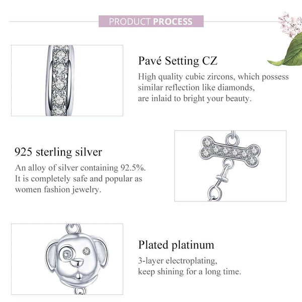 Dog And Bone Sterling Silver Zircon CZ Safety Chain For Braclet