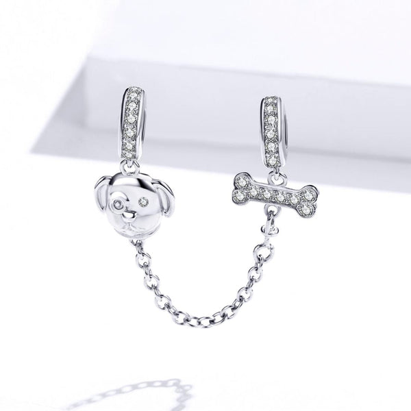 Dog And Bone Sterling Silver Zircon CZ Safety Chain For Braclet