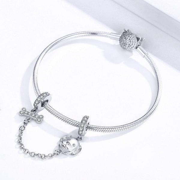 Dog And Bone Sterling Silver Zircon CZ Safety Chain For Braclet