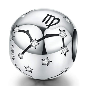 Virgo Zodiac Constellation Sterling Silver Zircon CZ Bead Charm Bracelet Necklace