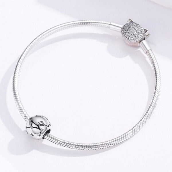 Virgo Zodiac Constellation Sterling Silver Zircon CZ Bead Charm Bracelet Necklace