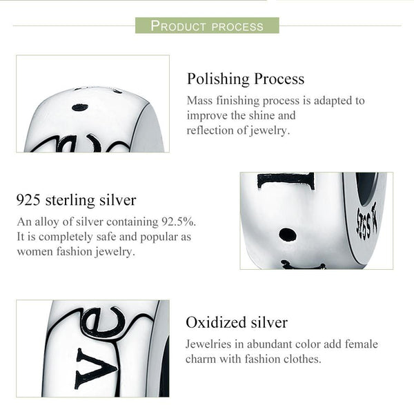 Eternal Love Sterling Silver Spacer Bead Charm Pendant Bracelet Necklace