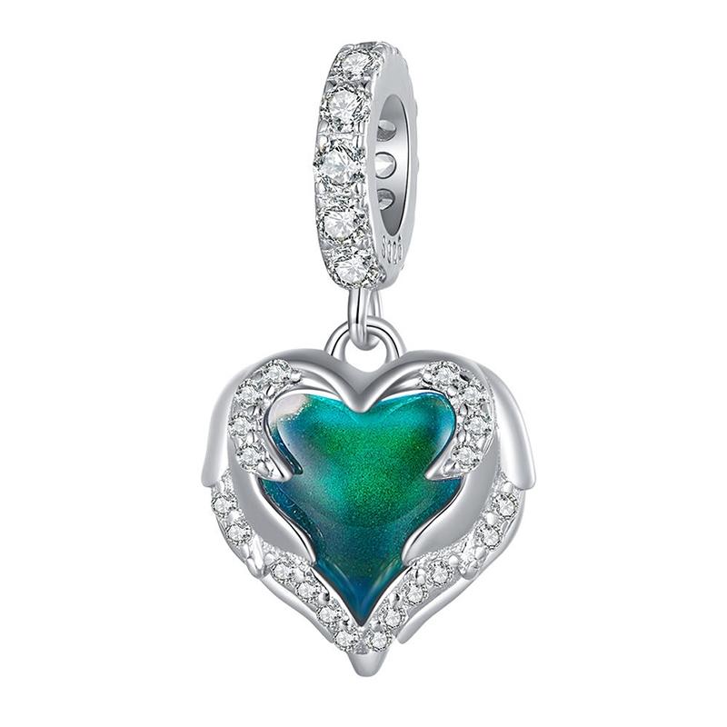 Colour Change Angel Wings Heart Sterling Silver Bead Charm Bracelet Necklace