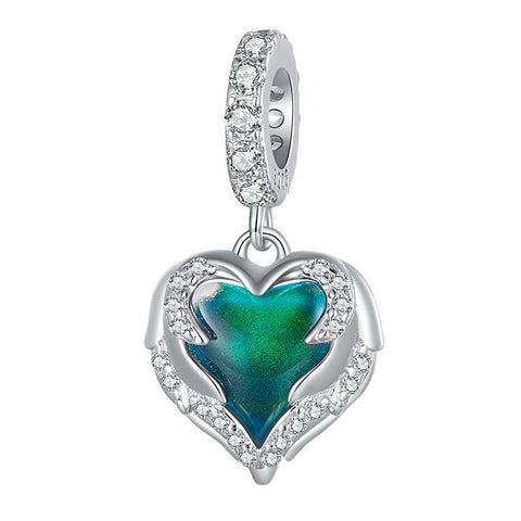 Colour Change Angel Wings Heart Sterling Silver Bead Charm Bracelet Necklace