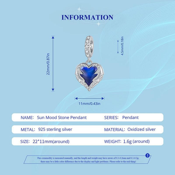 Colour Change Angel Wings Heart Sterling Silver Bead Charm Bracelet Necklace