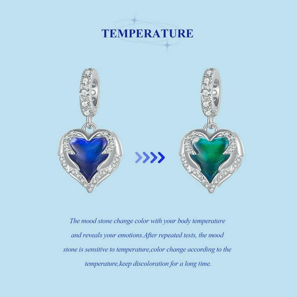 Colour Change Angel Wings Heart Sterling Silver Bead Charm Bracelet Necklace