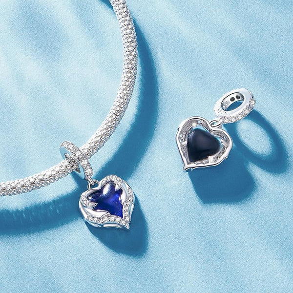 Colour Change Angel Wings Heart Sterling Silver Bead Charm Bracelet Necklace