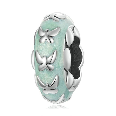 Butterfly Green Glass Sterling Silver Spacer Bead Charm Bracelet Necklace