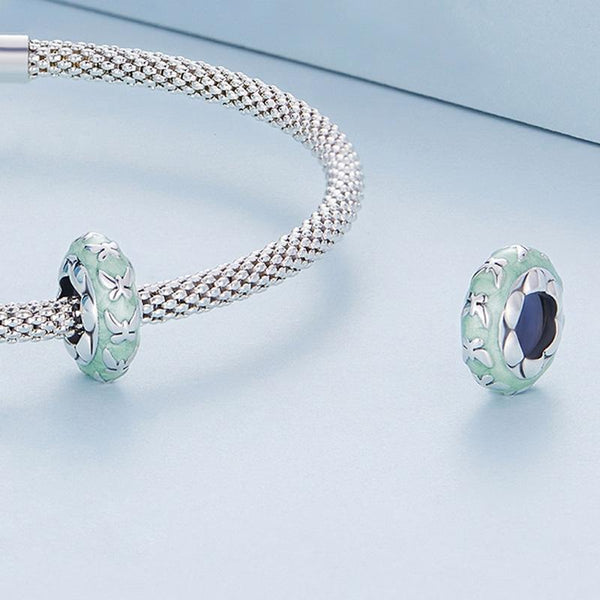 Butterfly Green Glass Sterling Silver Spacer Bead Charm Bracelet Necklace