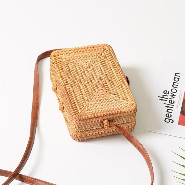 Handmade Rattan Shoulder Bag Handbag Purse 19 x 13 x 7cm
