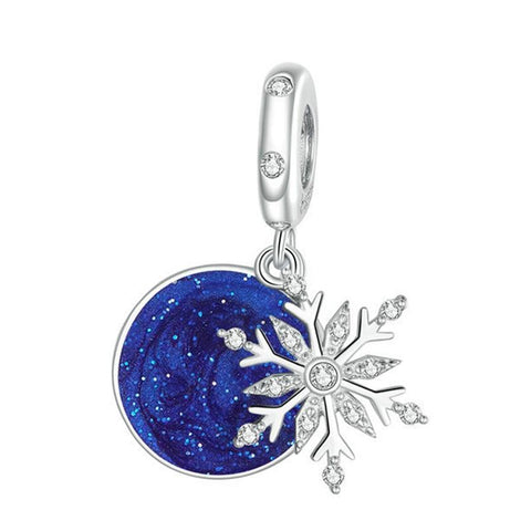 Winter Snowflake Sterling Silver Zircon CZ Bead Charm Bracelet Necklace