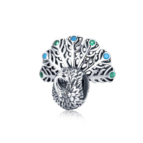 Peacock Sterling Silver Zircon CZ Bead Charm Bracelet Necklace