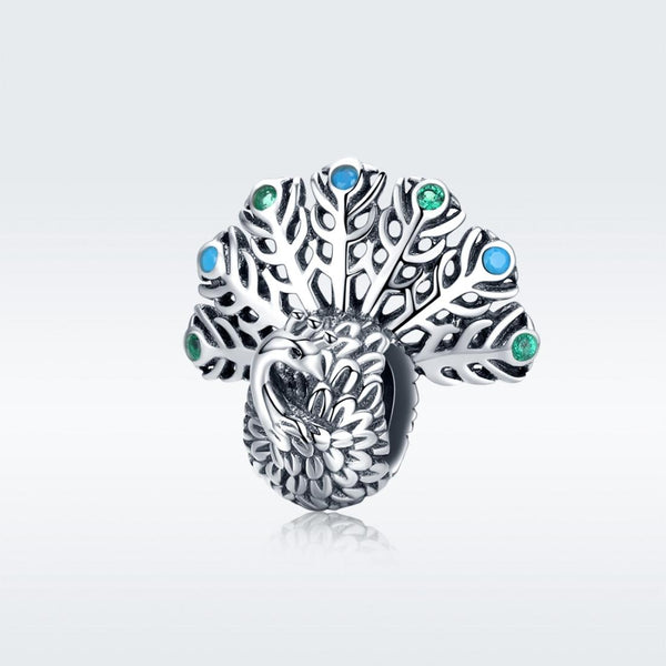 Peacock Sterling Silver Zircon CZ Bead Charm Bracelet Necklace