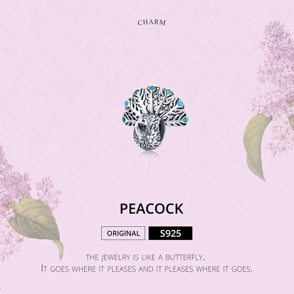 Peacock Sterling Silver Zircon CZ Bead Charm Bracelet Necklace