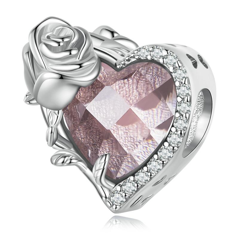 June Alexandrite Birthstone Rose Birth Flower Sterling Silver Bead Charm Bracelet