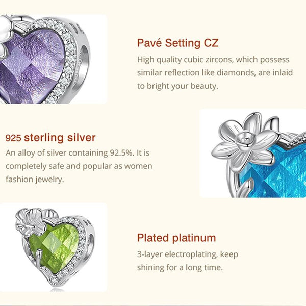 June Alexandrite Birthstone Rose Birth Flower Sterling Silver Bead Charm Bracelet
