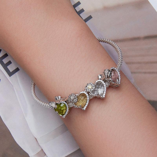 June Alexandrite Birthstone Rose Birth Flower Sterling Silver Bead Charm Bracelet