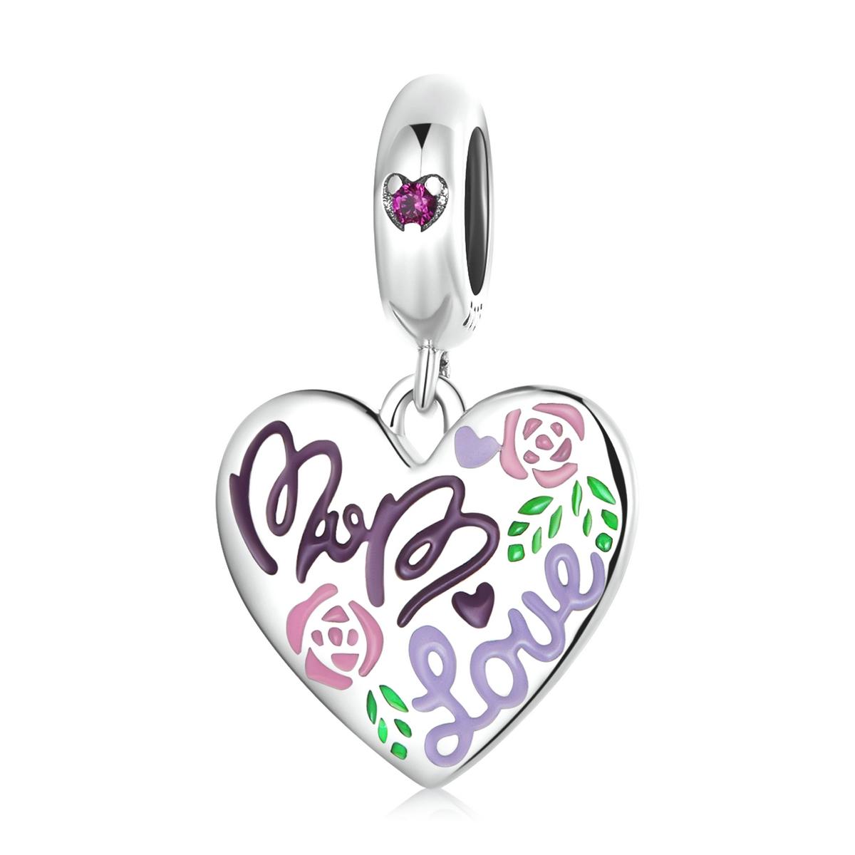 Mum Love Heart Enamel Sterling Silver Zircon CZ Bead Charm Bracelet Necklace