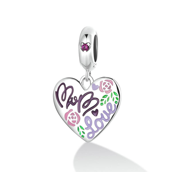 Mum Love Heart Enamel Sterling Silver Zircon CZ Bead Charm Bracelet Necklace