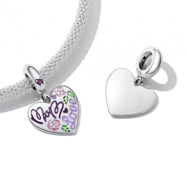 Mum Love Heart Enamel Sterling Silver Zircon CZ Bead Charm Bracelet Necklace
