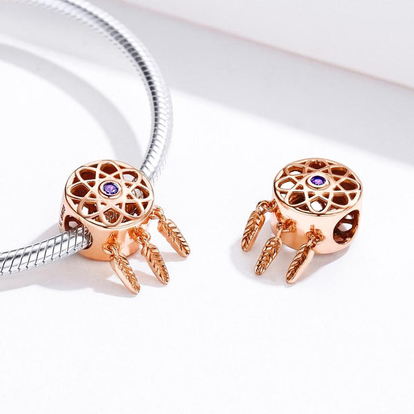 Dreamcatcher Rose Gold Plated Sterling Silver Bead Charm Bracelet Necklace