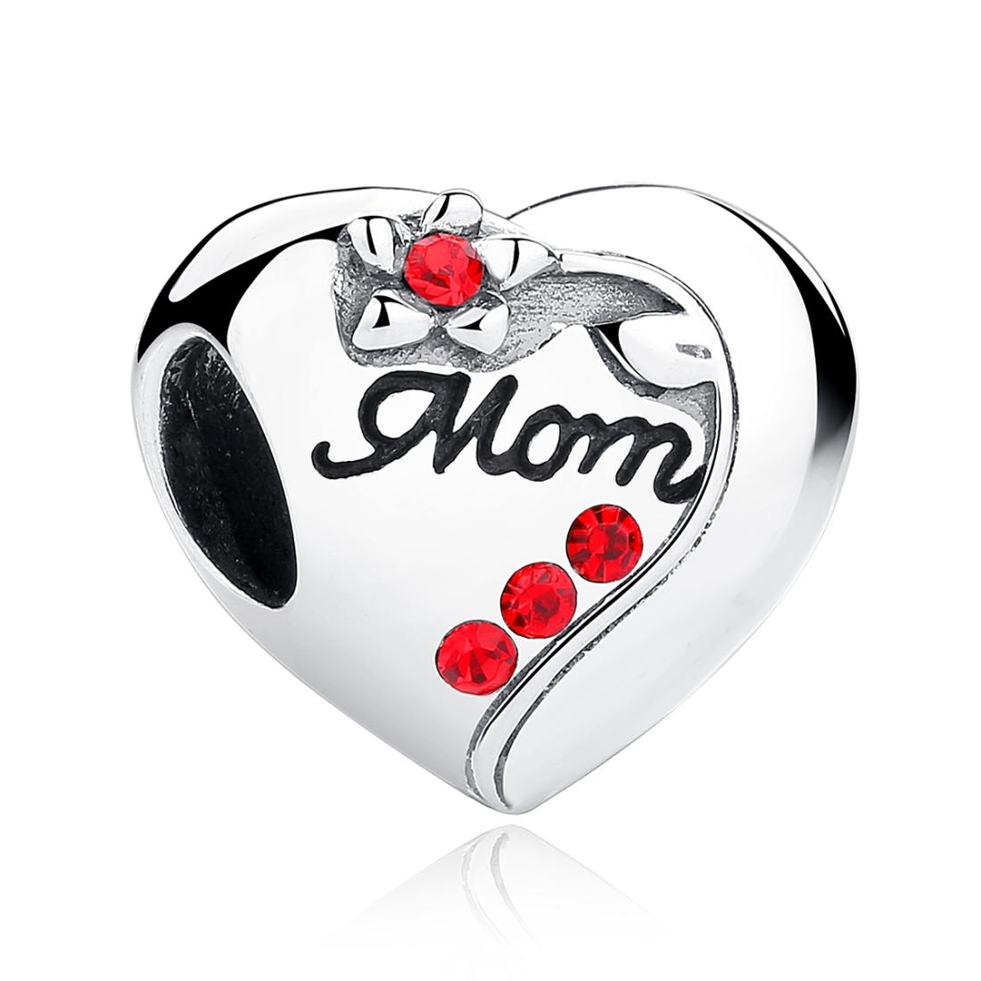 Mom Heart Sterling Silver Czech Diamond Bead Charm Pendant Bracelet Necklace
