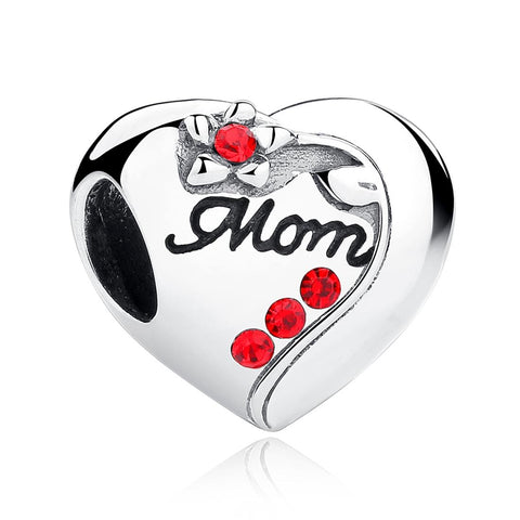 Mom Heart Sterling Silver Czech Diamond Bead Charm Pendant Bracelet Necklace