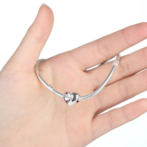 Mom Heart Sterling Silver Czech Diamond Bead Charm Pendant Bracelet Necklace