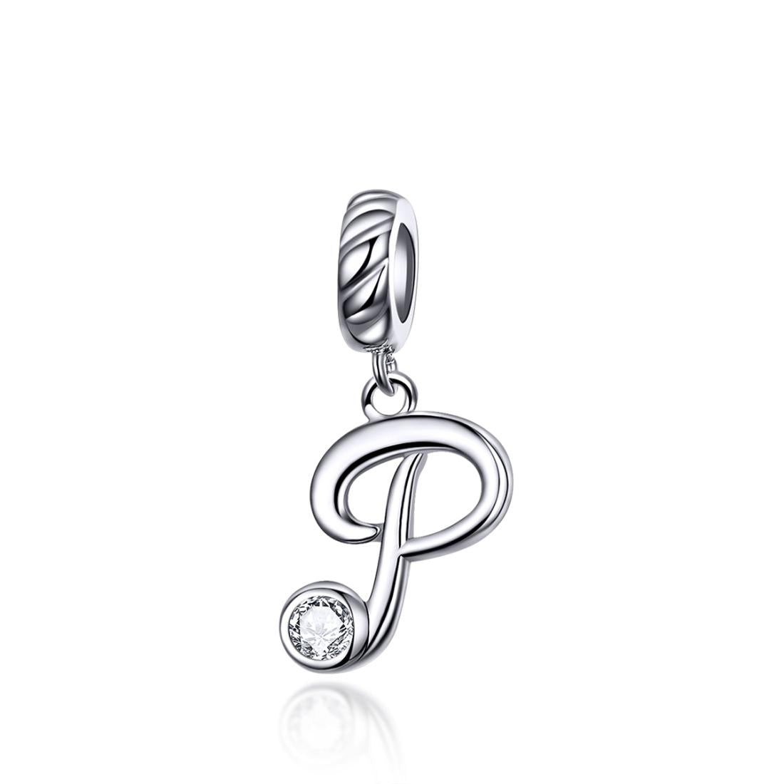 P Letter Initial Platinum Plated Sterling Silver Crystal Zircon Charm Bracelet Necklace