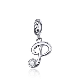 P Letter Initial Platinum Plated Sterling Silver Crystal Zircon Charm Bracelet Necklace