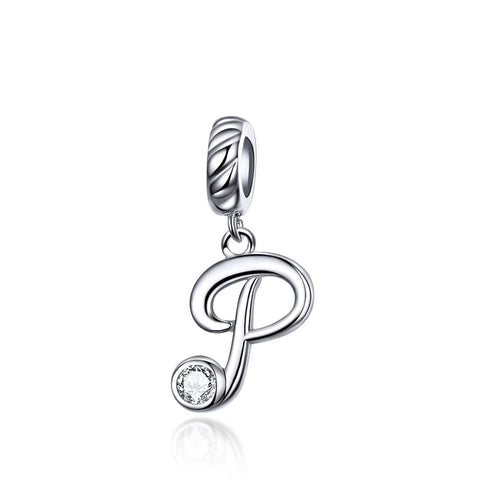P Letter Initial Platinum Plated Sterling Silver Crystal Zircon Charm Bracelet Necklace