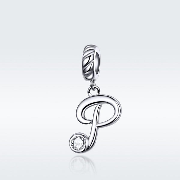 P Letter Initial Platinum Plated Sterling Silver Crystal Zircon Charm Bracelet Necklace