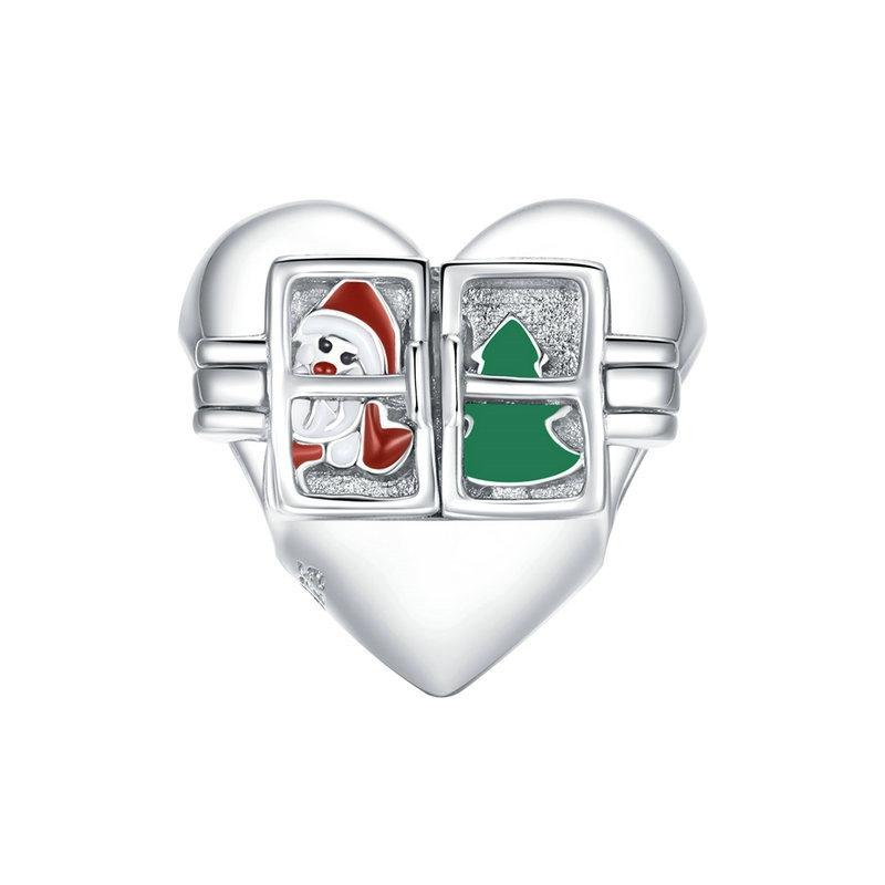 Love Christmas Enamel Sterling Silver Bead Charm Bracelet Necklace Pendant