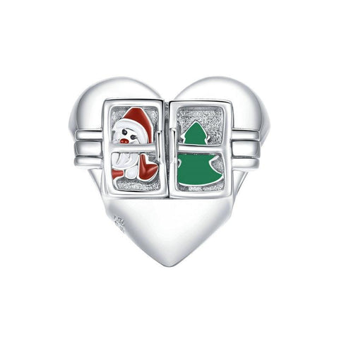 Love Christmas Enamel Sterling Silver Bead Charm Bracelet Necklace Pendant