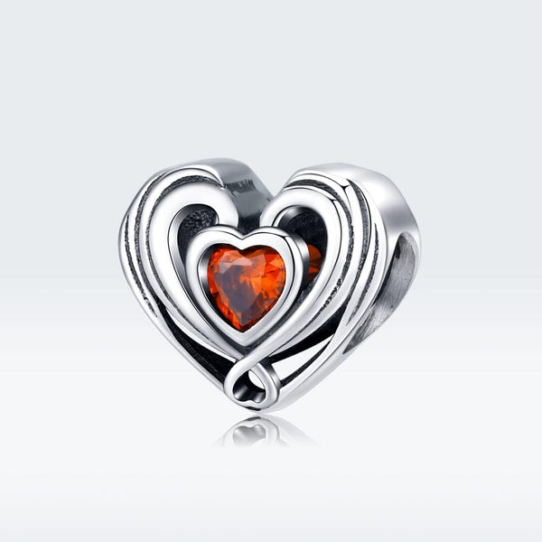 Hearts Sterling Silver Zircon CZ Bead Charm Pendant Bracelet Necklace