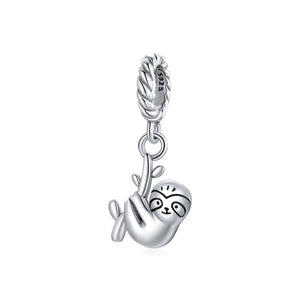 Baby Sloth Enamel Sterling Silver Bead Charm Bracelet Necklace