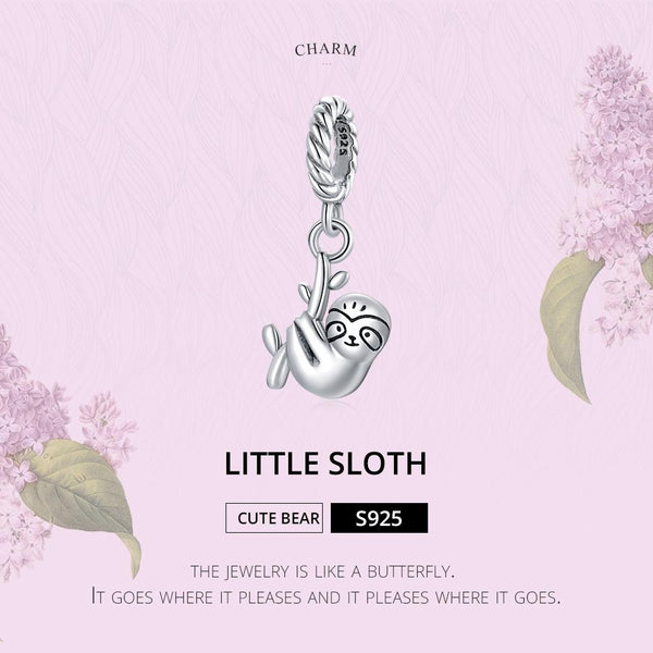 Baby Sloth Enamel Sterling Silver Bead Charm Bracelet Necklace